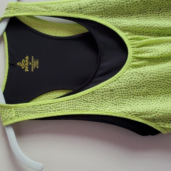 NWOT PrAna Mika Layered Athletic Tank Yellow Sheer Black Racerback Tank Medium - Picture 1 of 8